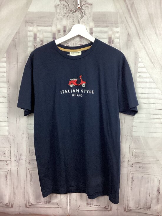 Italian Style Navy Blue Vespa Tee Shirt Embroidery XL